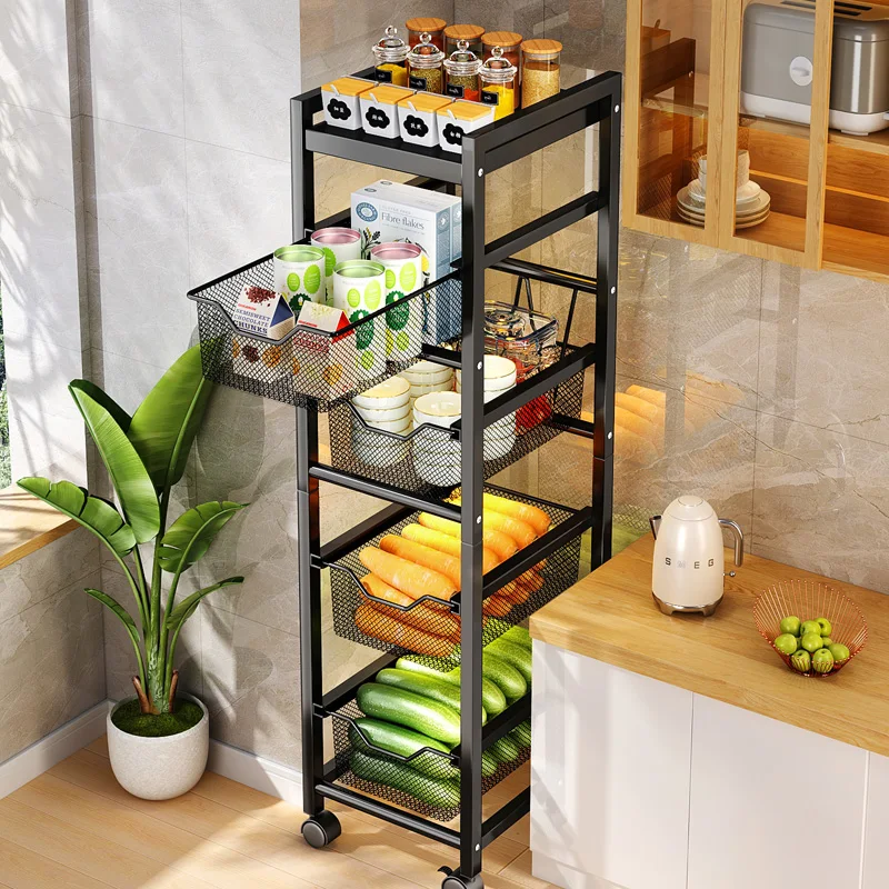 

Kitchen Crevice Storage Rack Floor Movable Multi-layer Microwave Oven Storage Shelves Household Storage Cabinet Home Furniture