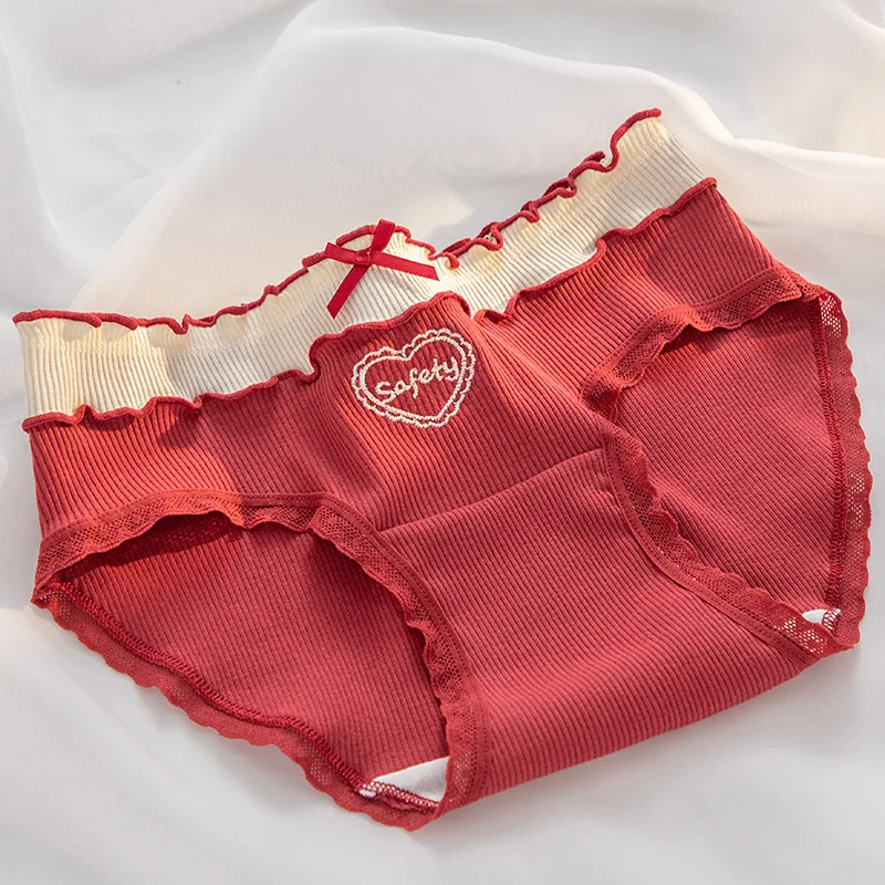 SP&CITY New Year Red Cotton Women's Underwear Mid Waist Christmas Bow Embroidery Breathable Cute Panties Student Cartoon Briefs