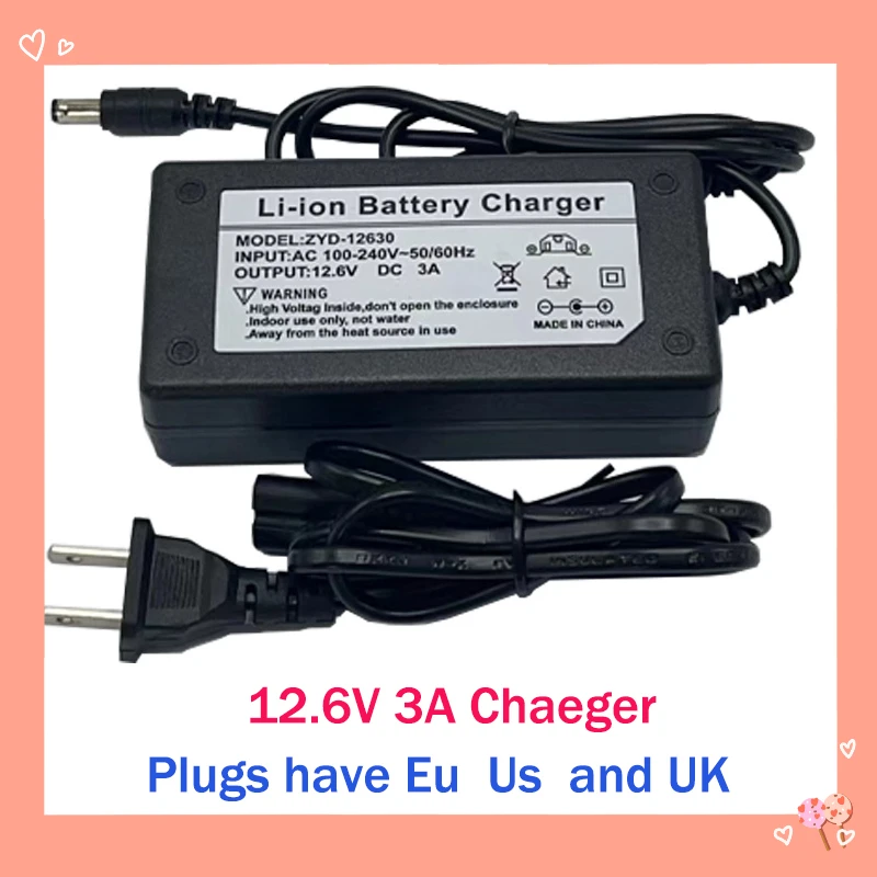 

The Latest 12.6V 3A Battery Charger Plug Has EU US Suitable for 3S 10.8V 11.1V 12V Li-ion Polymer Lithium 18650 Battery Charger