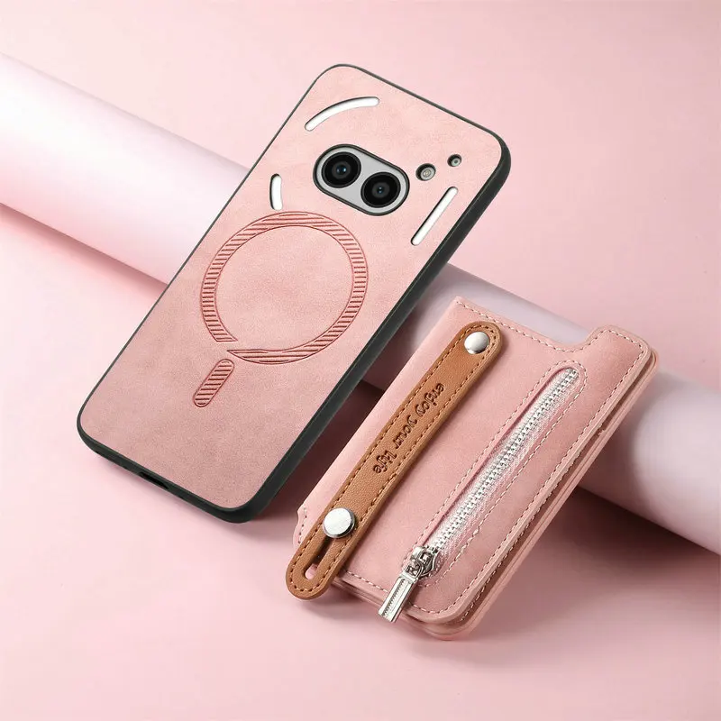 Leather Wallet Case with Detachable Magnetic Card Holder, 2-in-1 Design