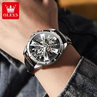 OLEVS-Montre mécanique automatique étanche pour homme, montre-bracelet Seton, modules Shoous, bracelet en cuir, décontracté, marque originale, 7051 3