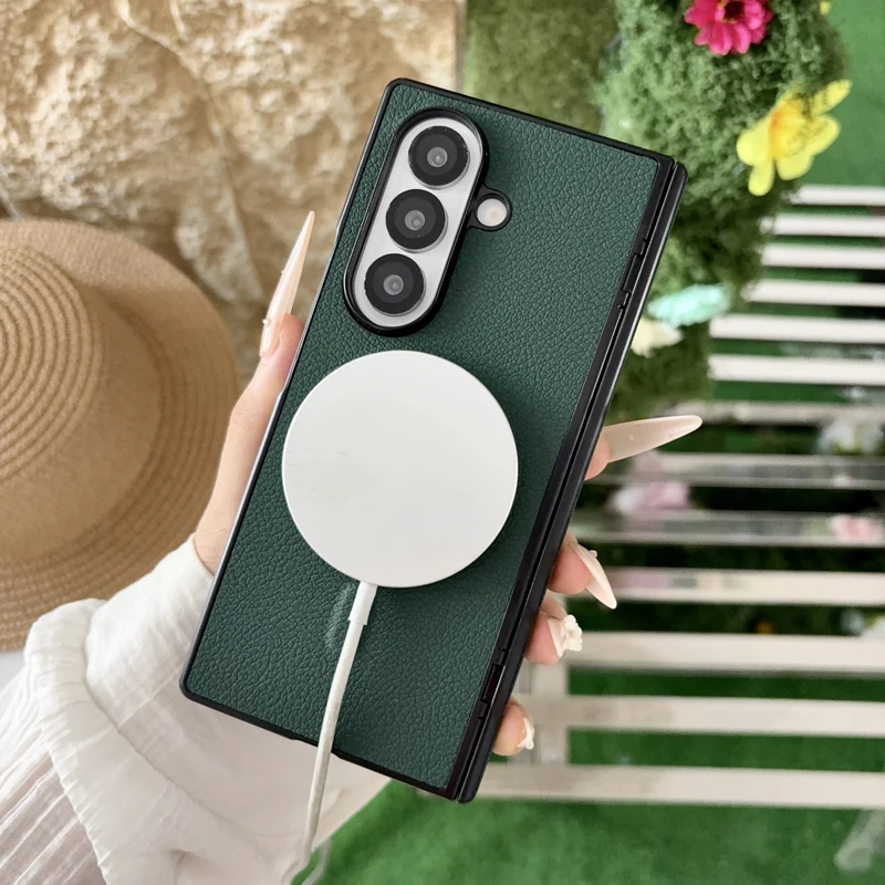 Luxury Magnetic Lychee Pattern PU Leather Non-Slip Folding Phone Cover