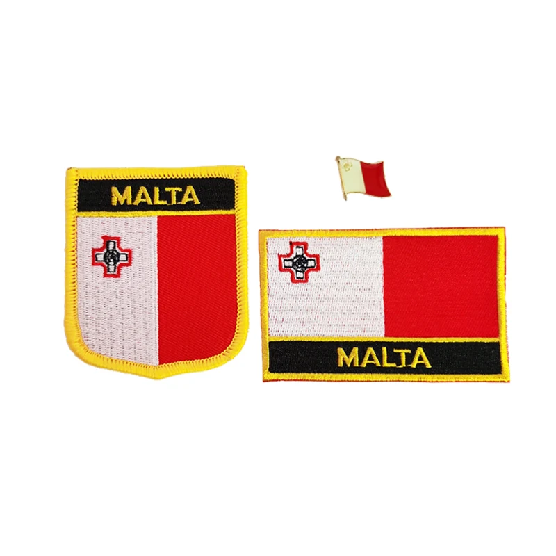 Malta National Flag Embroidery Patches Badge Shield And Square Shape Pin One Set On The Cloth Armband Backpack Decoration Gifts