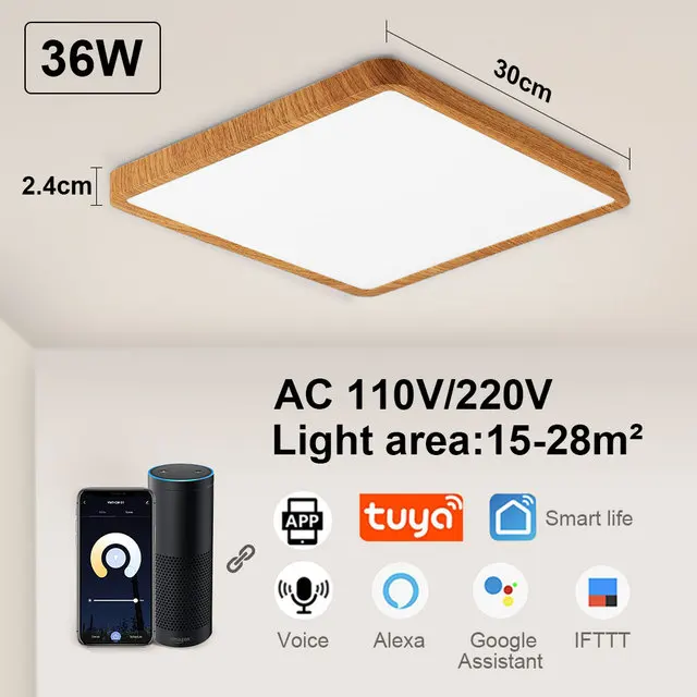 

2.4cm Ultra thin Modern Led Ceiling Light Square Wood Grain Ceiling Lamps for Living Room 220V 110V Led Lights for Room Bedroom