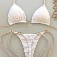 New Solid Color White Bikini Women suit Low Waist Lace-up Fashionable Swimsuit Two-piece Set