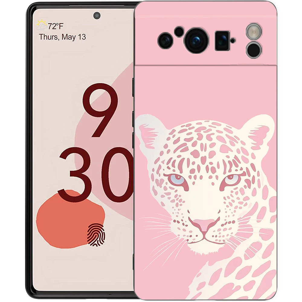 Luxury Black Soft TPU Phone Case with Pink Leopard Print Pattern