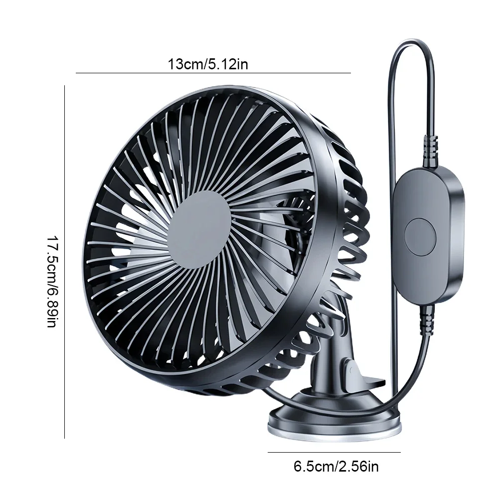 USB Single Head Car Fan 12V/24V with Suction Cup Windshield Desk Fan 360 Degree All-Round Auto Cooler for Vehicle Home Office