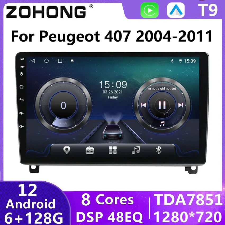 Autoradio Android Auto für 2004-2008 PEUGEOT 407 Stereo Bluetooth GPS  Navigationssystem Wifi Touchscreen