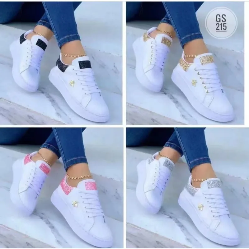 Scarpe Casual da donna Fashion Butterfly Decor Sneakers a testa tonda piattaforma stringata in pelle scarpe vulcanizzate da donna calzature femminili