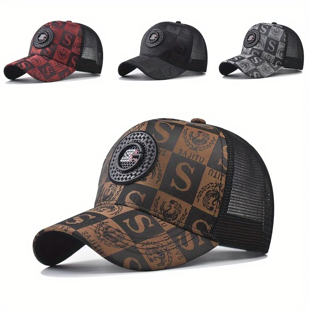 1 Stück modische Baseballkappe für Herren – atmungsaktives Mesh, Snapback, Schwarz/Rot, Outdoor-Reisen
