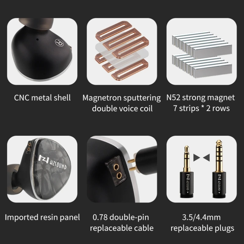 Hzsound-luna有線イヤホン、平面ドライバー、ベース、インイヤーhifi