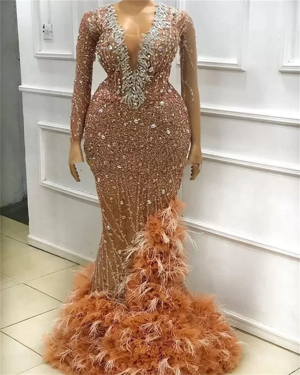 Prom Dress Plus Size Feather Beaded Feather Mermaid Prom Dress 2023 Plus Size Aliexpress