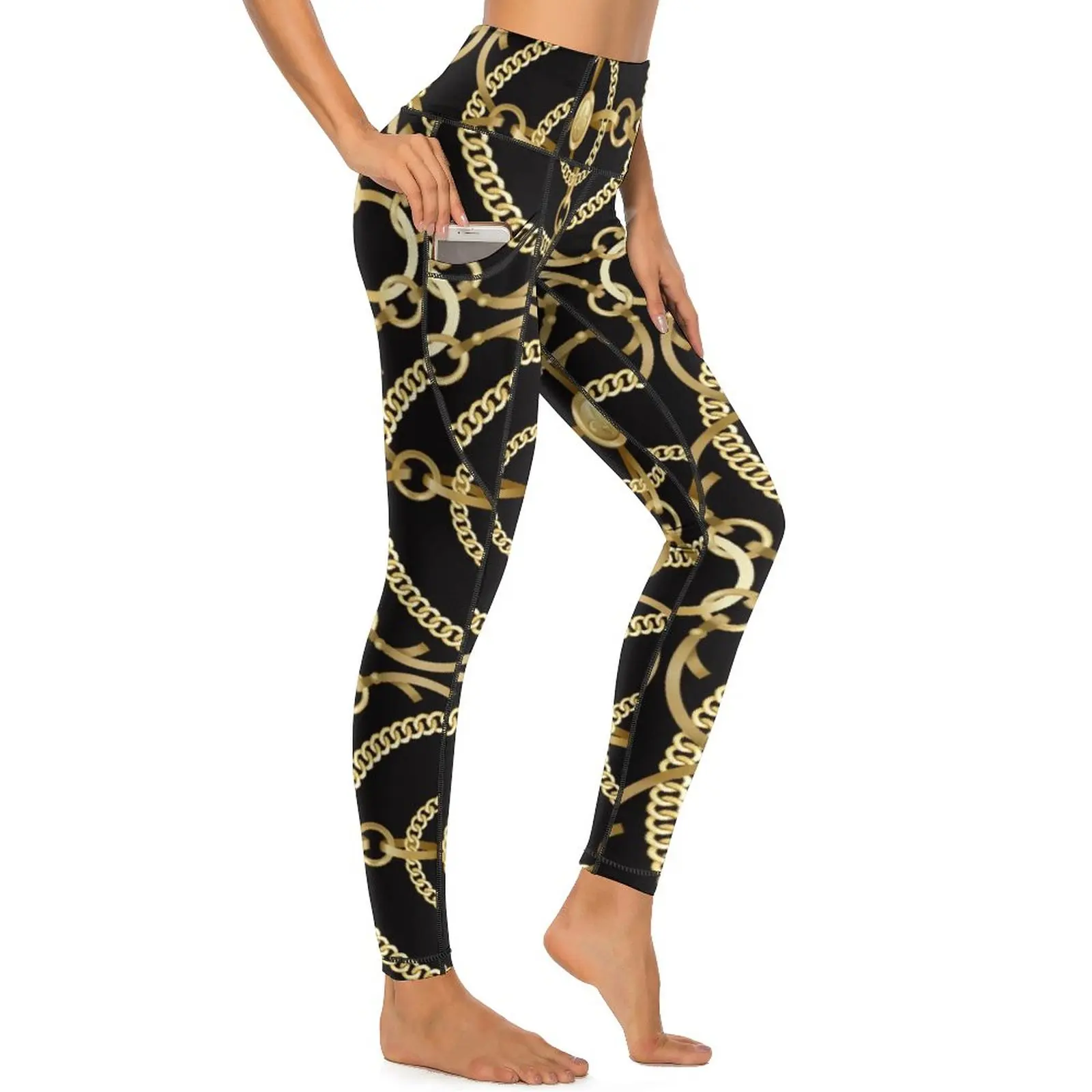 Golden Chains Print Yoga Pants Sexy Modern Art Leggings Push Up Fitness Running Leggins Female