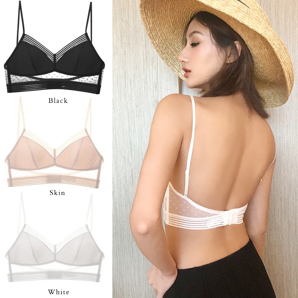 Bralette de espalda baja para mujer, Sujetador de encaje Invisible