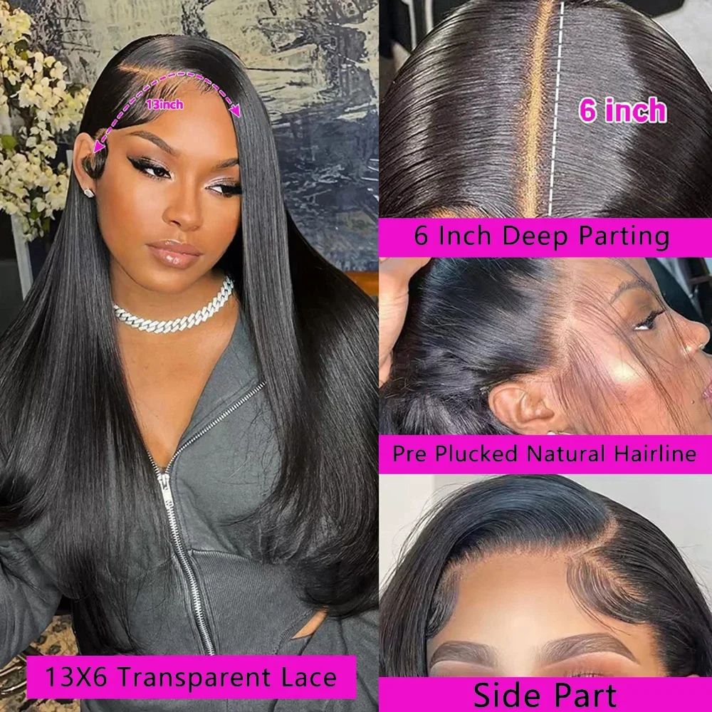 Parrucche Lace Front con Capelli Lisci, Parrucche Brasiliane Trasparenti, Capelli Pre-Pizzicati per Donne - immagine 2