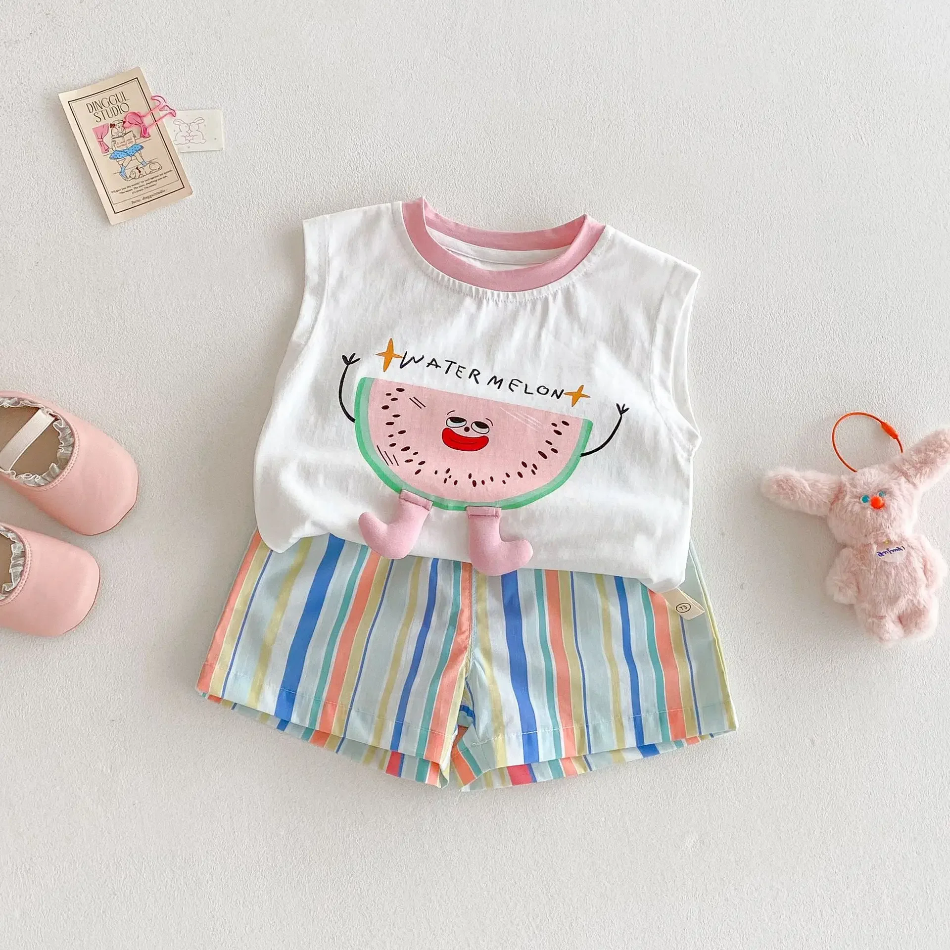 Girl's Watermelon Tank Top 2025 New Summer Baby Style Korean Printed T-shirt Children's Letter Cartoon Top