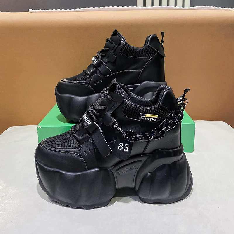 Women Platform Sneakers Chain Chunky 10CM Thick Sole Casual Vulcanized Sport High Platform platform sneakers