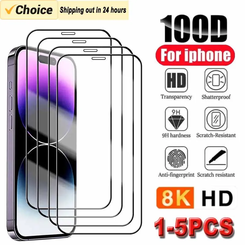 

1-5PCS Full Cover Protective Glass Film for IPhone 15 11 X XR XS MAX 7 8 Plus Screen Protectors on IPhone 13 12 Mini 14 Pro Max