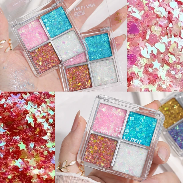 4-Color Shimmer Eyeshadow Glitter Body Face Art Loose Sequins Diamond Jewels Rhinestones Makeup Pallet Waterproof Party Festival