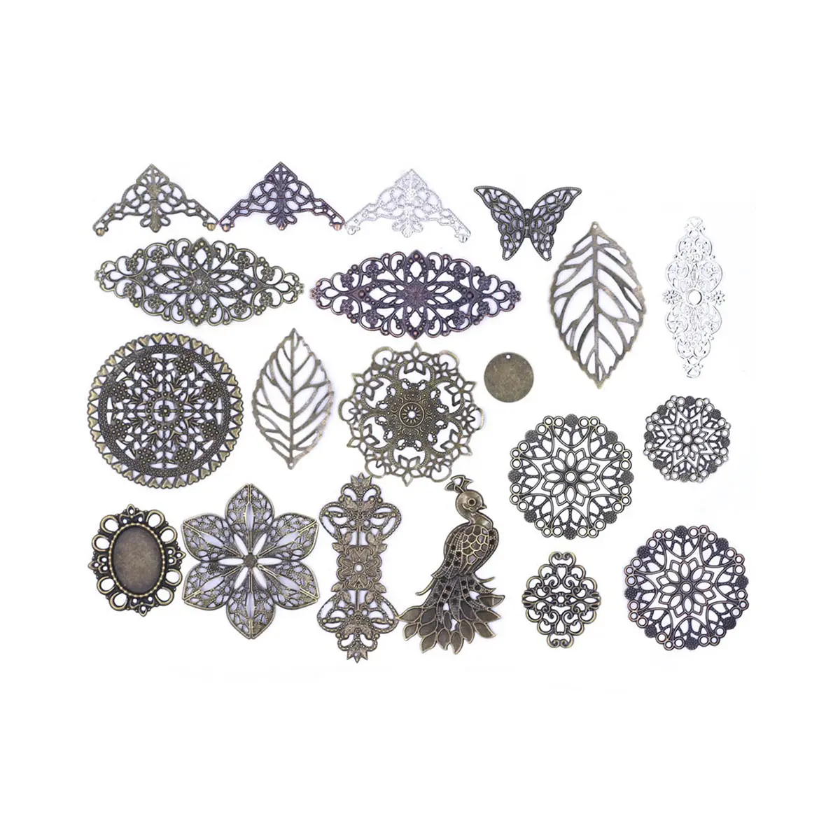 

20PCS 21 Styles Charm Pendants Hollow Wraps Connector Accessories Embellishments Ethnic Style Crafts Jewelry Clothing Decoration