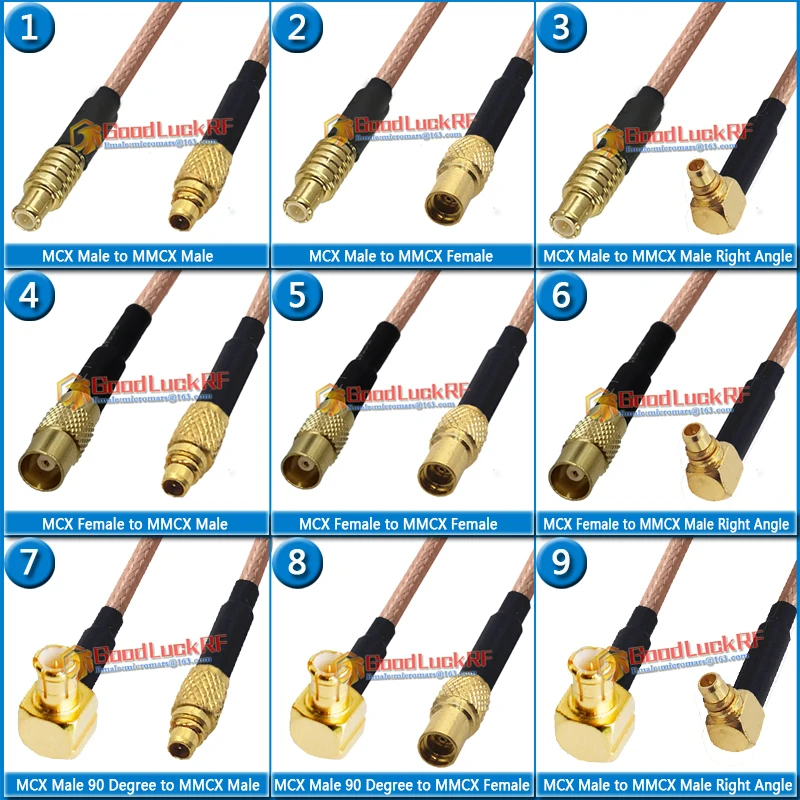 

Kit Set MCX Male & Female to MMCX Male & Female Right Angle 90 Degree RF Connection MCX - MMCX Pigtail Jumper RG316 extend Cable