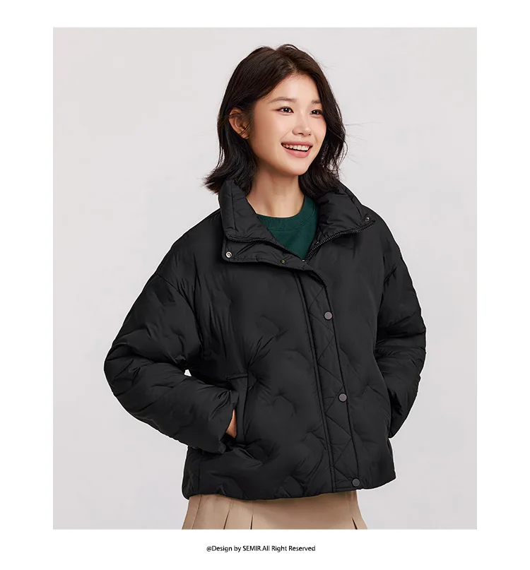 Down Jacket Women Thin Houndstooth Loose New Winter Waterproof Windproof Stand-Up Collar Wear Down Jacket
