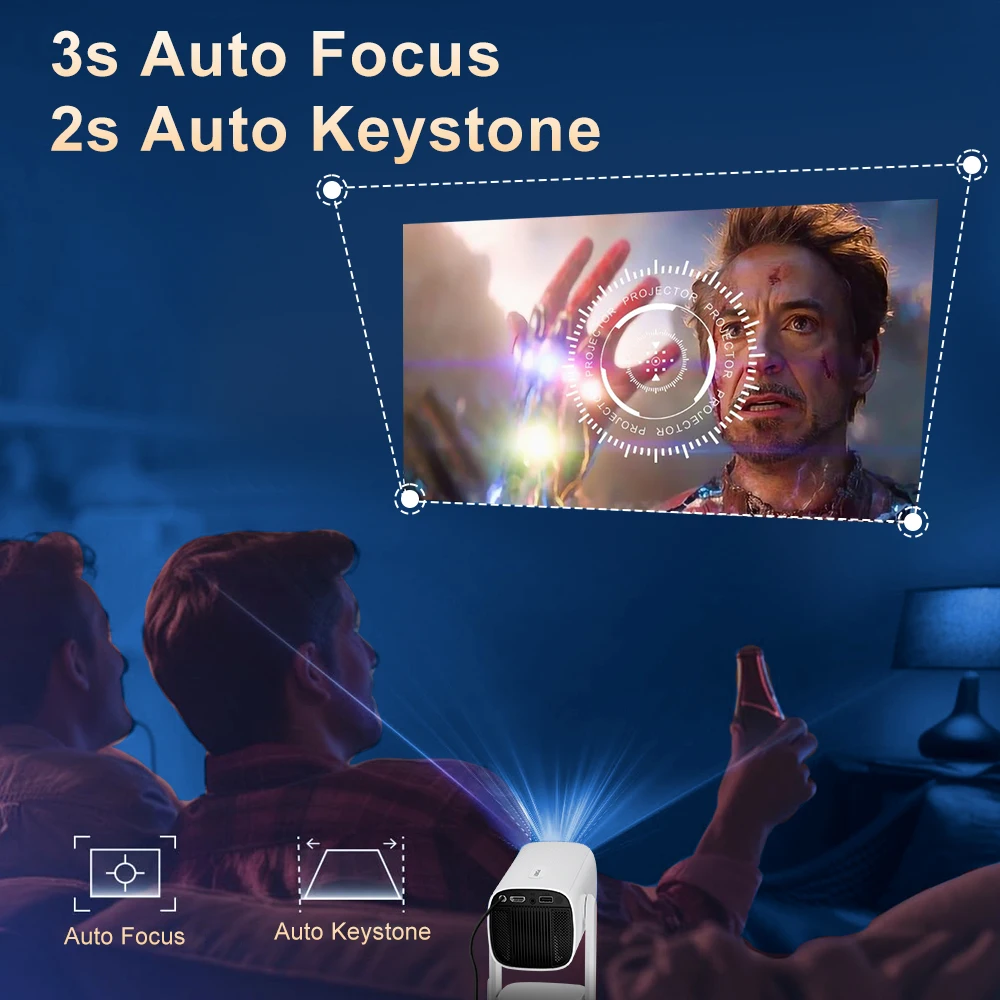 Salange 4K Projector K2 Smart Android 11 Ambient Light BT Speaker WIFI Auto Focus Keystone Free-Style, portable projector