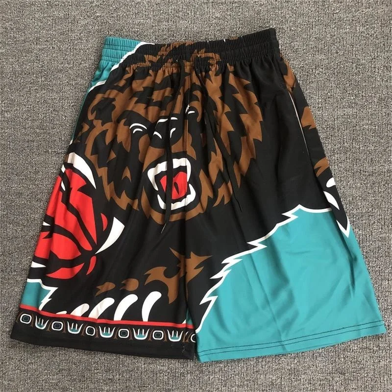 Ah yuan  Vintage Street Basketball Pants Warriors Raptors Sports Training Men\'s Loose Oversized Shorts Male Casual Sweatpants