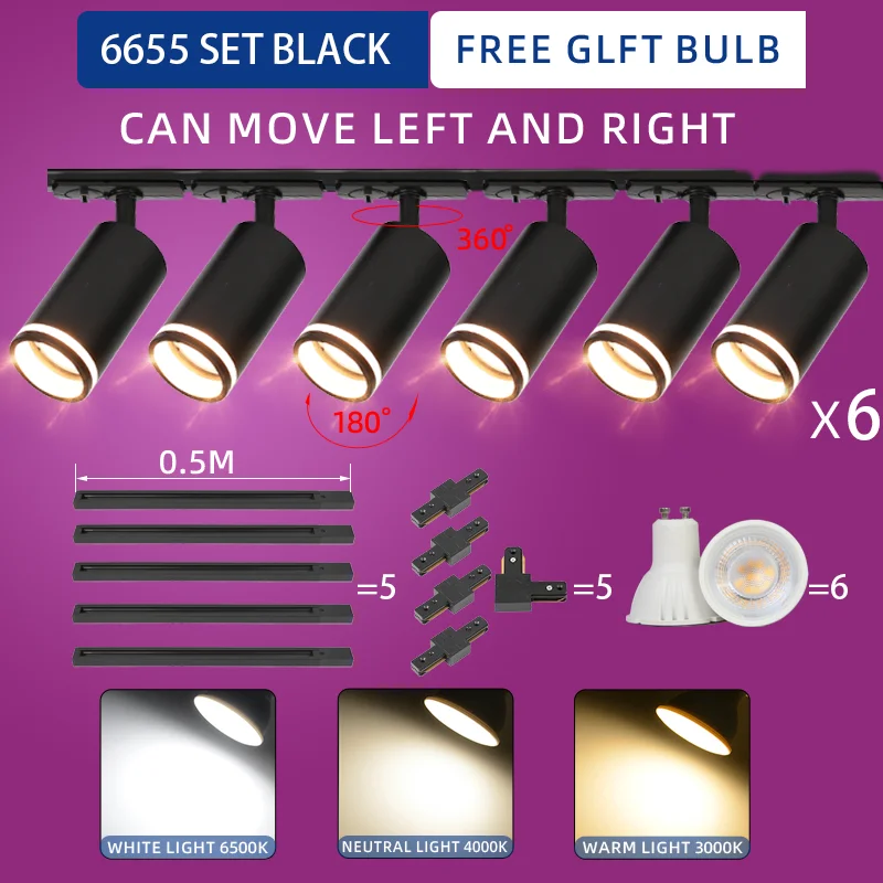 thumbnail image 1 of Sistema de iluminación de riel de techo con luz LED COB de 85-265 V, juego de rieles para tienda de ropa, sala de estar, tienda y hogar, 1 of 5