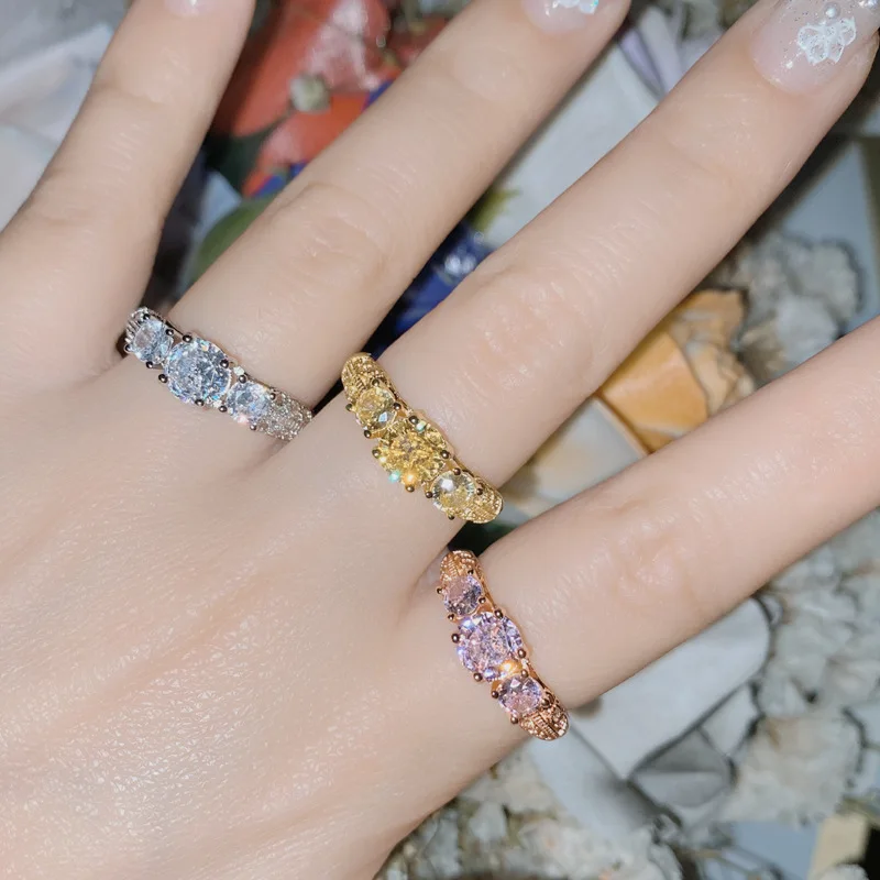 

French Luxury Zircon Ring Women's Fashion 18k Gold Anti Fading Versatile Brilliant Adjustable Ring Jewelry