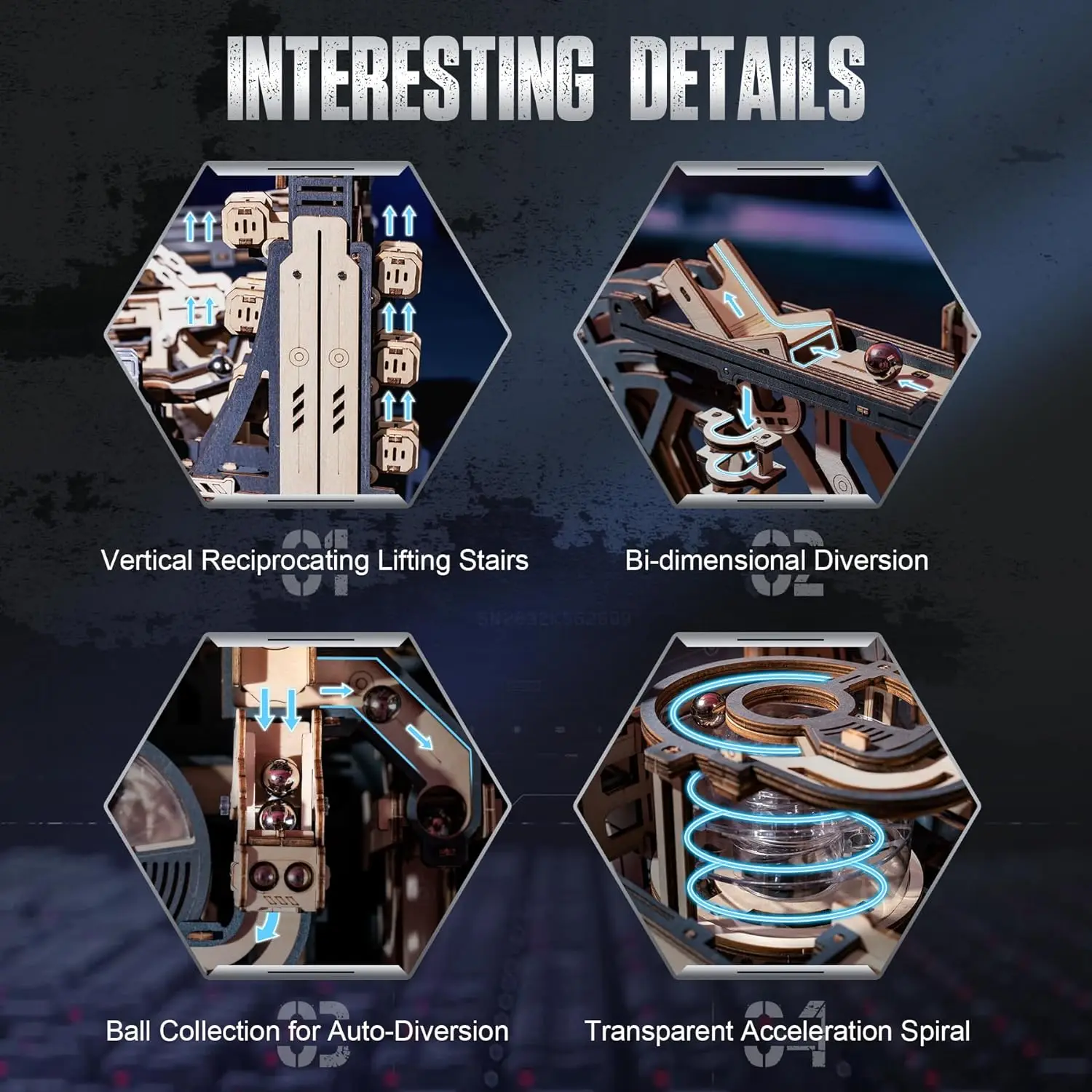 【ROKR】機巧次元 - 3種セット Robotime Rokr 電動モデルキット マーブル宇宙港 3D パズル 頭の