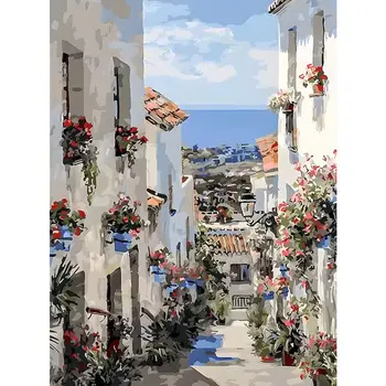 Traditional Mediterranean street scene paint by numbers kit
