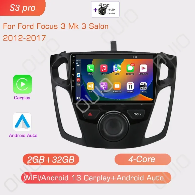 MISONDA 6GB+128GB 9,7 Pouces IPS Autoradio Android 14 Double Din Pour Ford Focus Mk3 2011-2017| Gratuite Caméra+MIC |Soutien GPS /Dab/WiFi/BT5.0/USB/MirrorLink/SWC/FM/AUX/Carplay/DSP