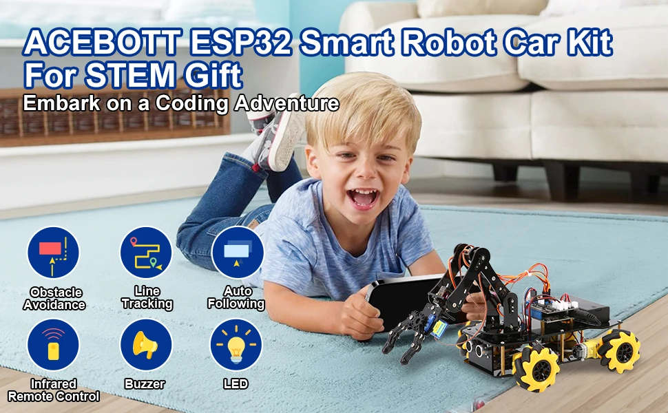 Weihnachts- und Neujahrsgeschenk: Intelligenter Roboterarm-Bausatz, 4WD Ferngesteuertes Auto für Arduino IDE Programmierung, STEM-Bildungs- und Coding-Kit – Detail 1