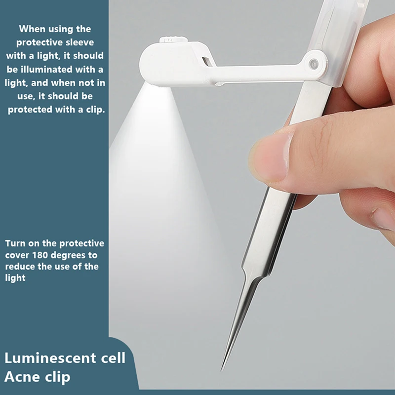 1PC Led Acne Needle Tweezers Blackhead Blemish Pimples Removal Pointed Bend Gib Head Face Care Tools Comedone Acne Extractor 2