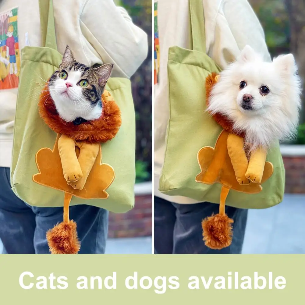 Lion-Shaped Pet Carrier Canvas Shoulder Bag for Small Animal Portable Outdoor Travel Comfortable Dog Carrying