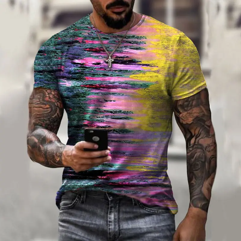 

Vintage Printed O-Neck Loose Tie Dye T-Shirt Men's Clothing 2024 Summer New Oversized Casual Pullovers Tops Korean Tee Shirt