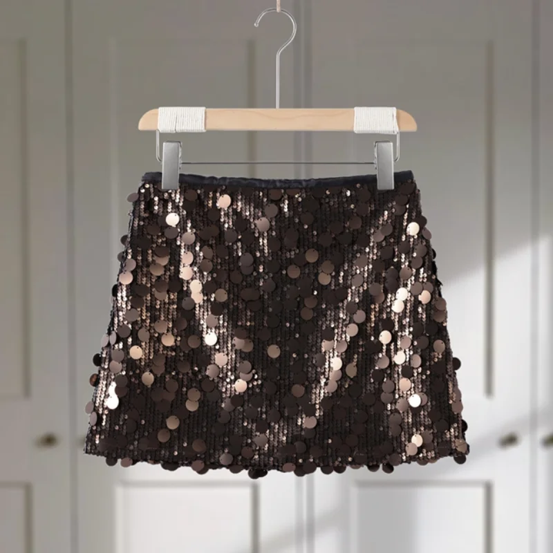 Fashion Tassel Sequin Long Skirt Women Green High Waist A-line Loose Skirts 2025 Autumn Lady Shiny Party Clothes New 2026 Spring