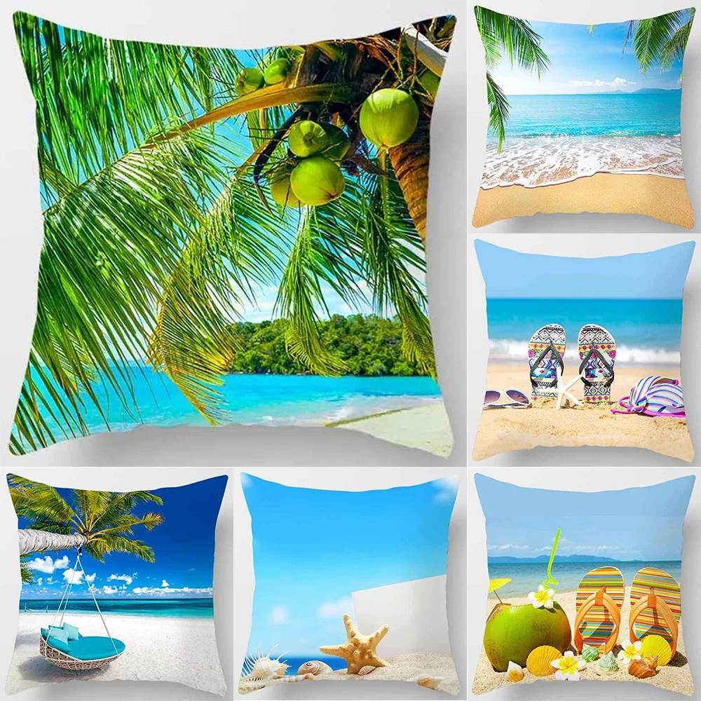 

40x40 cm Polyester Beach Landscape Print Pillow Case Home Decor Car Sofa Cushion Cover