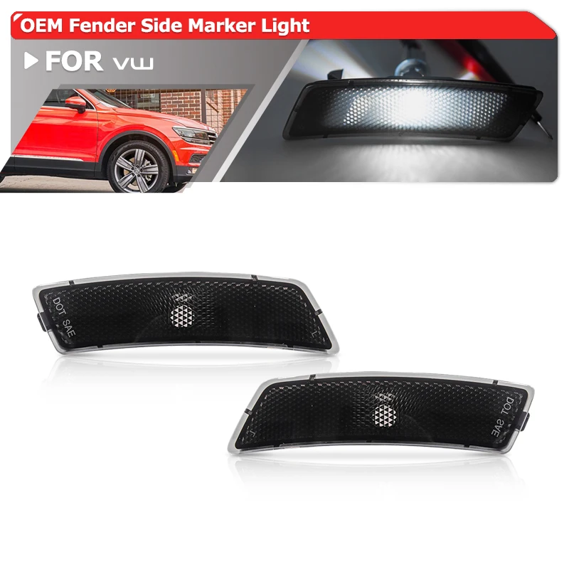 2X Per Vw Beetle 2012-2019 Tiguan 2018-Up Fumé Oe-Spec White Side Marker Lights Auto Fender Flare Lamps Oem: Muslimah