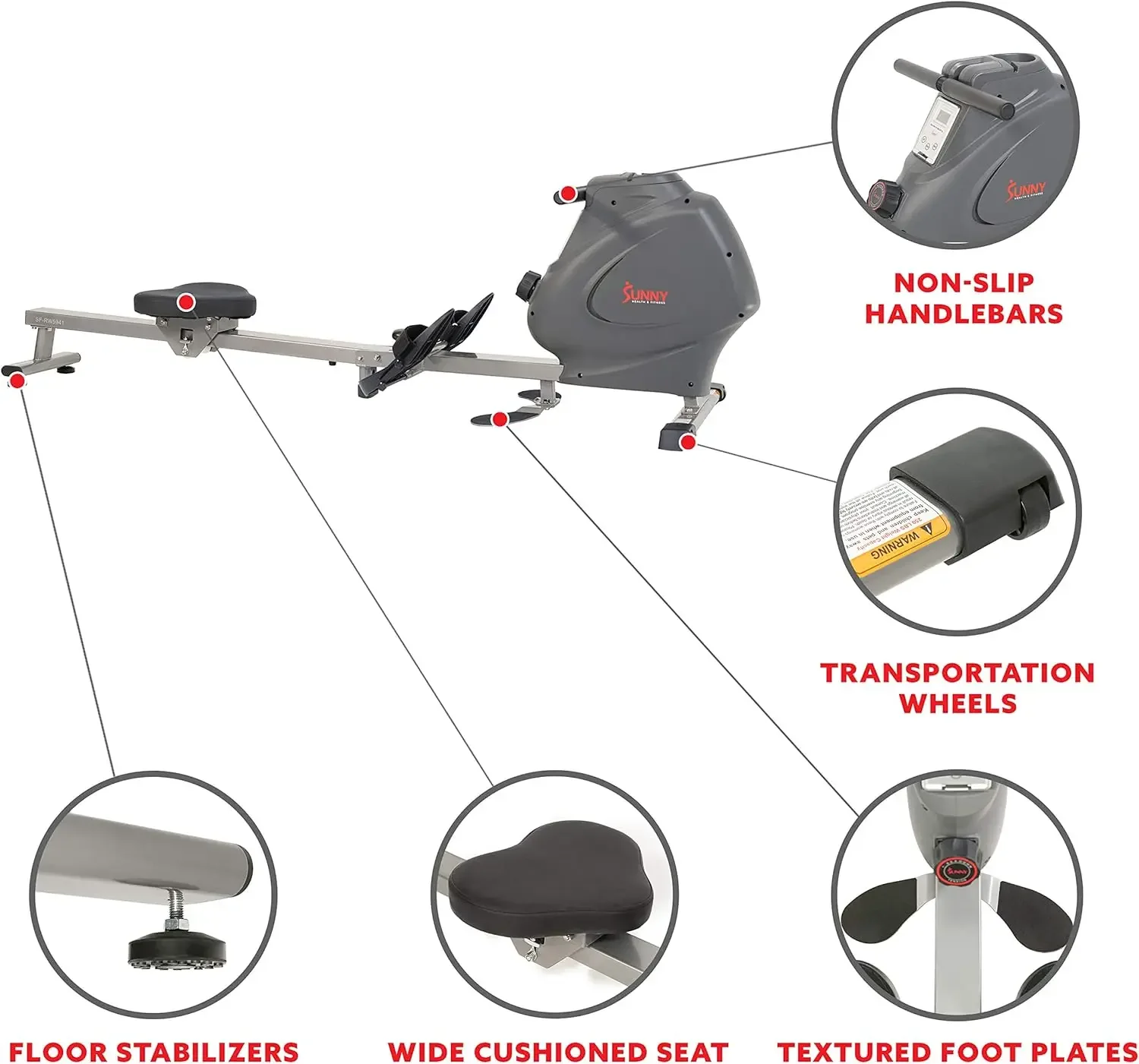 Health & Fitness Multi-Function Premium Magnetic Rowing Machine Bicep Curls Upward Rows Seated Rows
