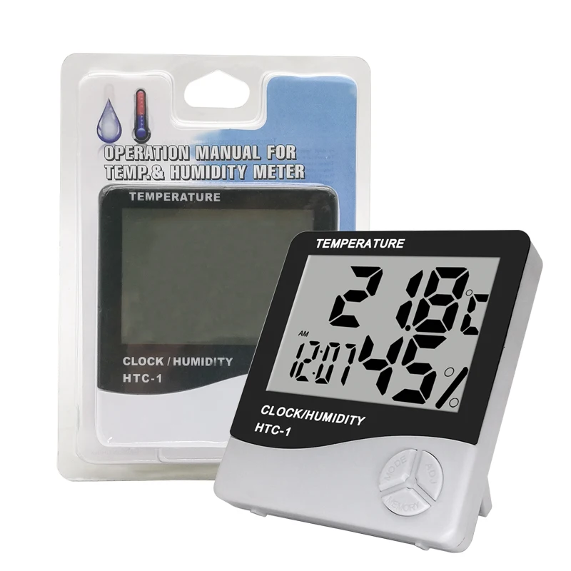 Indoor Digital Thermometer LCD Display Hygrometer Desktop Alarm Clock  Temperature Humidity Tester with Stand