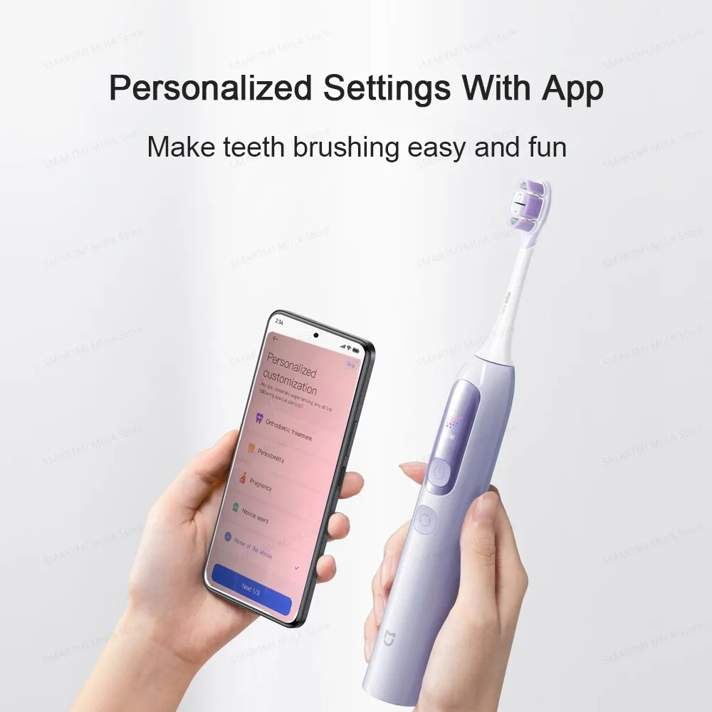 מברשת שיניים חשמלית MIJIA Smart Servo-Oscillation Pro, עמידה למים בתקן IPX8 ועם נעילת נסיעות, חיי סוללה של 180 יום, שליטה באמצעות אפליקציה