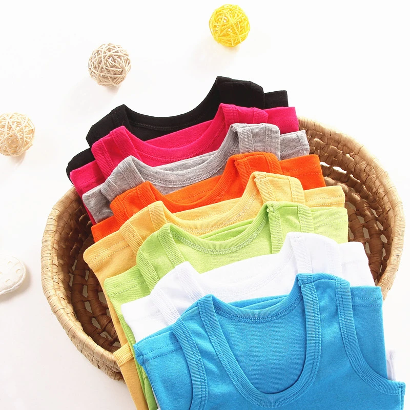 Canotte per Bambini e Ragazzi, Top Estivi Senza Maniche in Cotone Tinta Unita per Bambine e Bambini 2-12 Anni - immagine 3