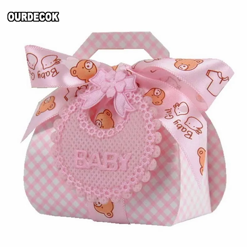 24 teile/los Bär Form DIY Papier Hochzeit Geschenk Taufe Baby Shower Party Favor Boxen Zarte Candy Box mit Lätzchen Tags & bänder