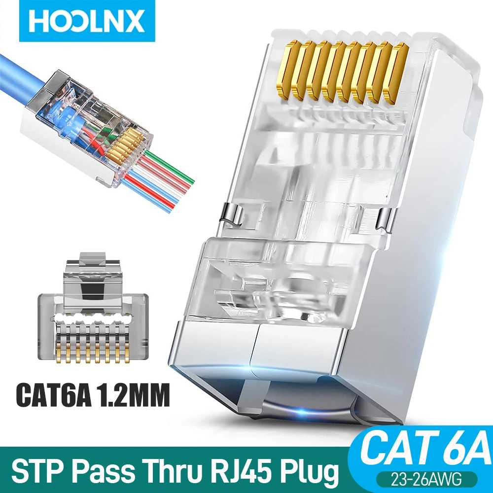 Hoolnx Ethernet End Network Plug para Cabo Lan Passar Através de Plugues Modulares Stp Blindado 50u Banhado a Ouro Conector Rj45 Cat6a Cat6