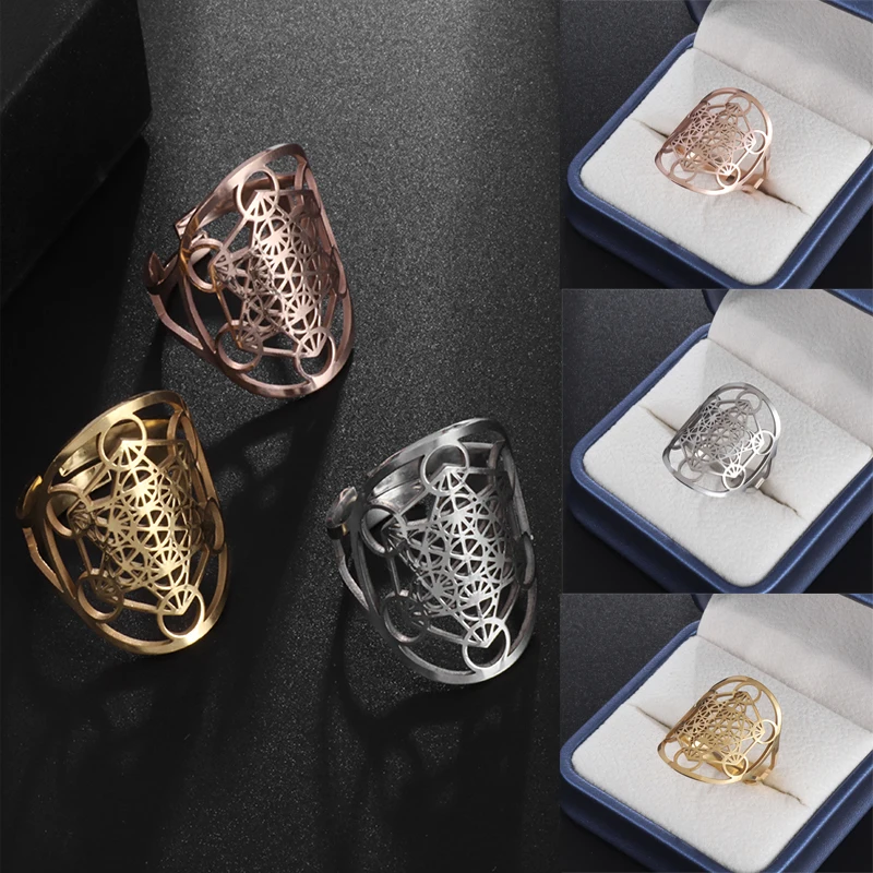 Fashion Simple Archangel Metatron Ring Salomone Secret Archangel Seal Yu Open Ring Ladies Amulet Jewelry Gift