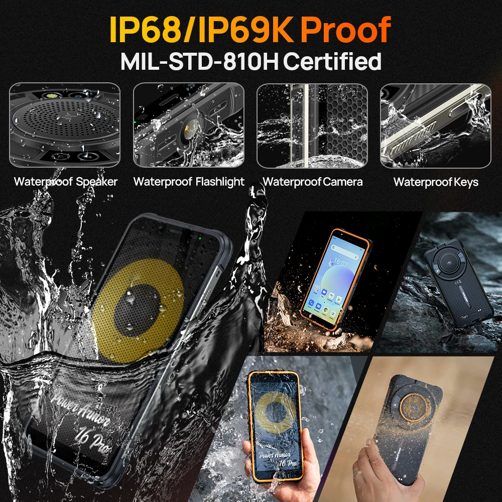 Ulefone Power Armor 16S Rugged Waterproof Smartphone Android 13 NFC 16GB+128GB 50MP Camera 9600mAh Global 122dB Loudest Speaker 4