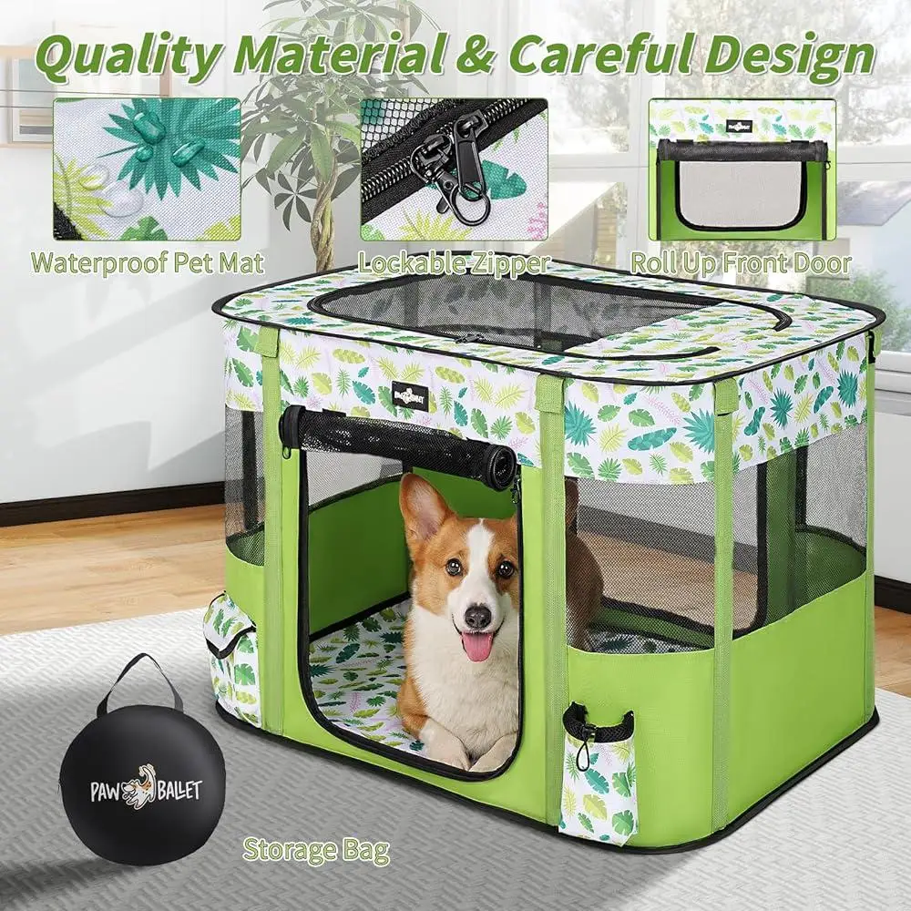 Foldable Dog Playpen Portable Cat Crate Zipper Shade Cover Outdoor Indoor Exercise Kennel Easy Setup Lightweight Secure Space