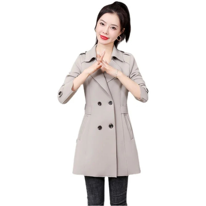 

Women Spring and Autumn 2023 New Trench Overcoat Tailored Collar Outwear Pop Fashion Temperament Small Medium Length Coat